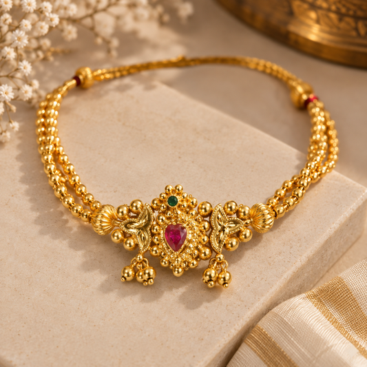 Royal Heritage Ruby & Emerald Gold-Plated Choker Necklace Set