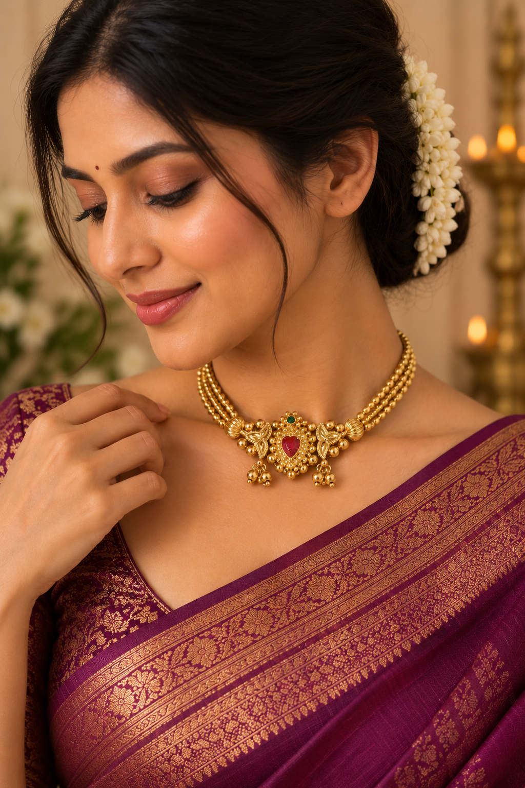 Royal Heritage Ruby & Emerald Gold-Plated Choker Necklace Set