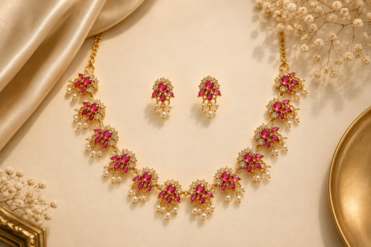 Ruby Pearl Floral Necklace