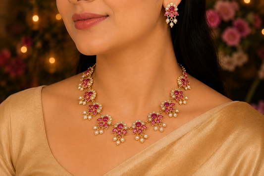 Ruby Pearl Floral Necklace
