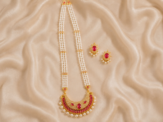 RAJWADA PINK PEARL HAAR SET
