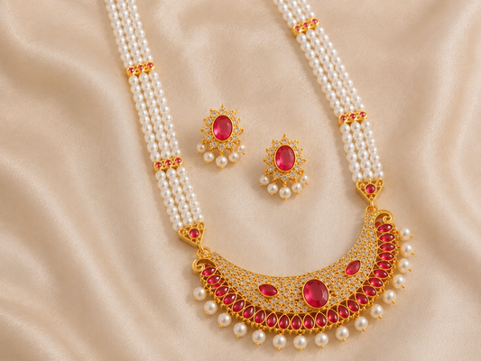 RAJWADA PINK PEARL HAAR SET